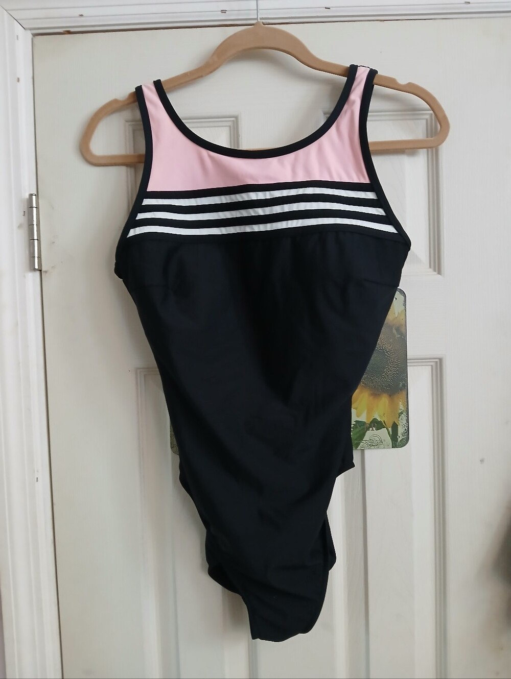 Miraclesuit One Piece Swimsuit Size 14 Style 72437 Color Block Stripe Pink Black